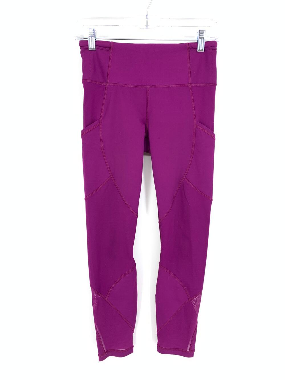 Lululemon Tight Active Leggings Women's Size 6 Side Pockets Fuschia Ruched Waist